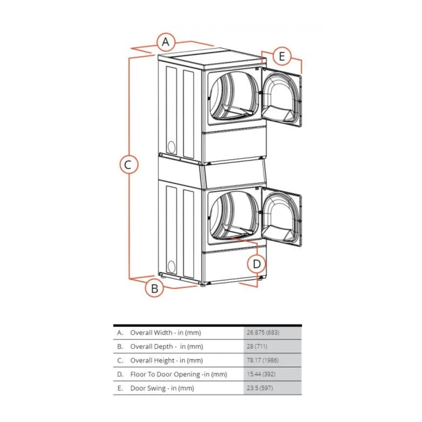 Speed Queen 27 Inch Commercial Stacked Dryer (Gas)(ADA Compliant) SSGNCAGS116TW01 (Prep for Coin)