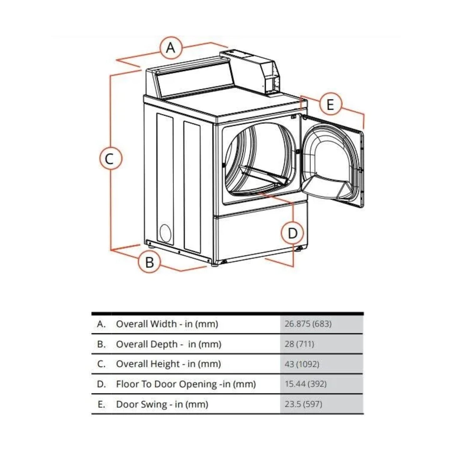 Speed Queen 27 Inch Commercial Dryer (Electric / Rear Control) SDENCRGS176TW01 (Prep for Coin)