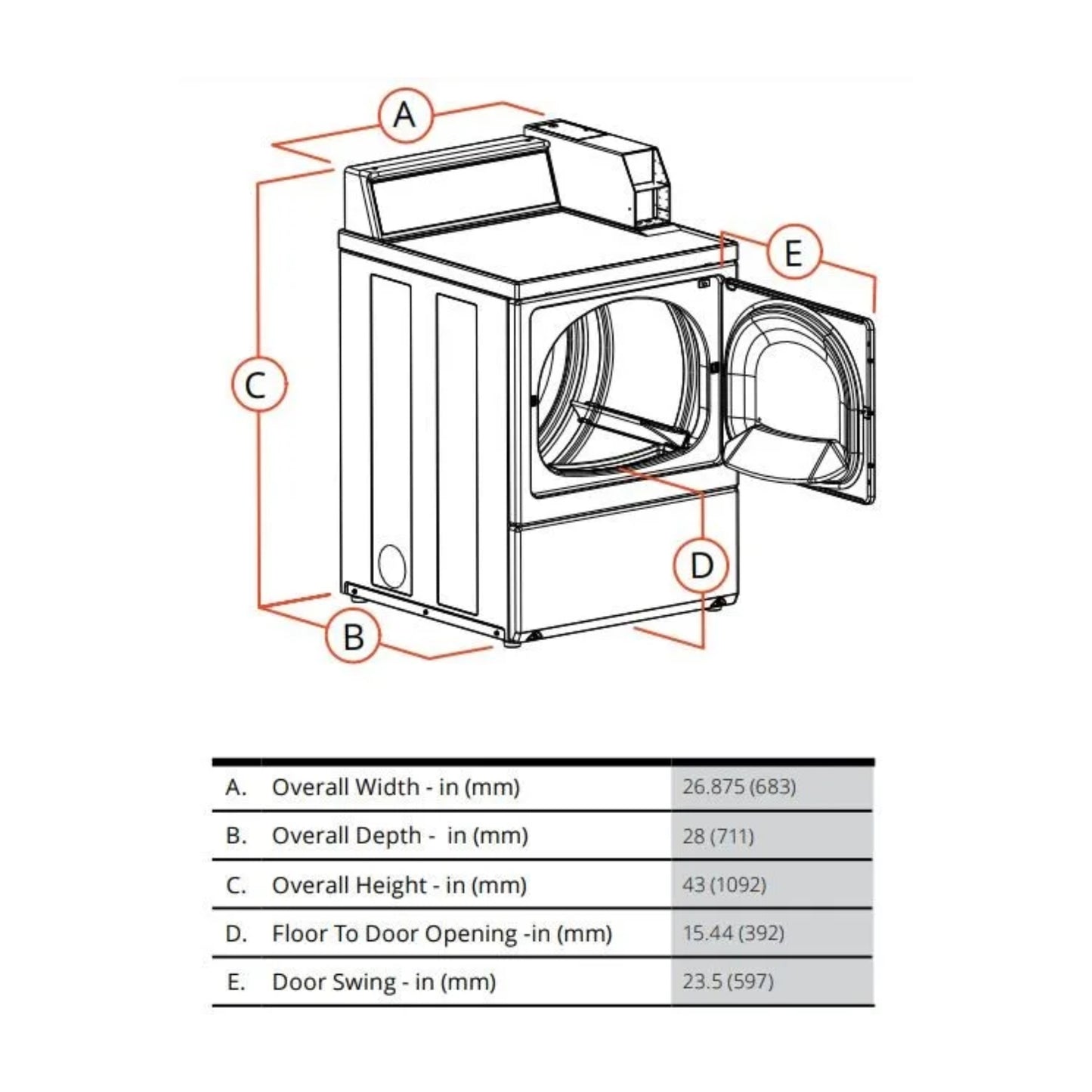 Speed Queen 27 Inch Commercial Dryer (Electric / Rear Control) SDENYRGS176TW01 (Prep for Card)