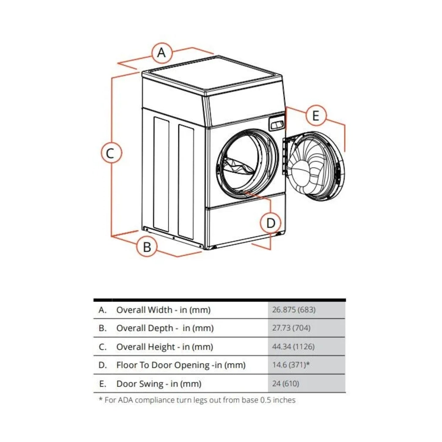 Speed Queen 27 Inch Commercial Front Load Washer (Front Control)(ADA Compliant) SFNNYASP116TW01 (Prep for Card)