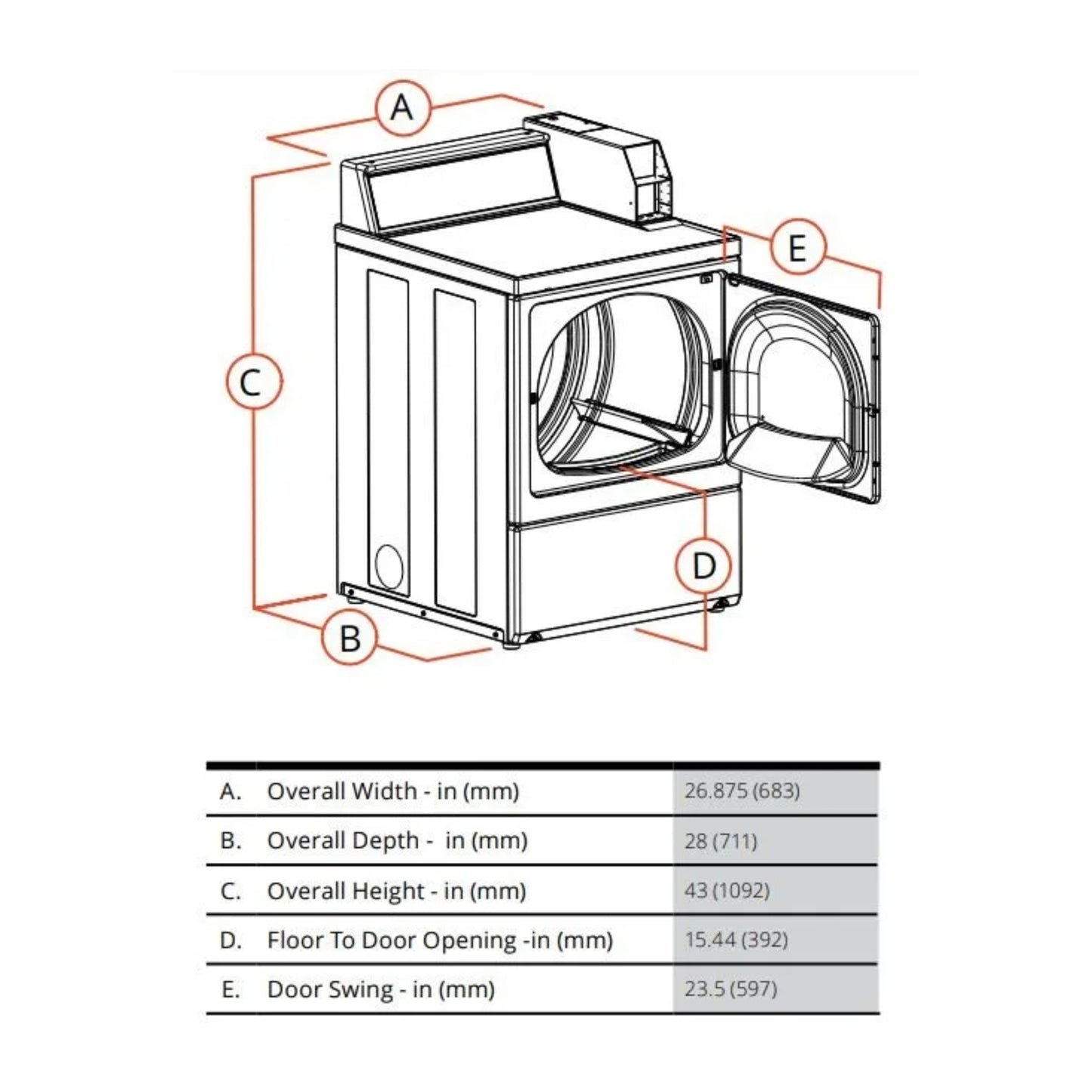 Speed Queen 27 Inch Commercial Dryer (Gas / Rear Control) SDGNYRGS116TW01 (Prep for Card)