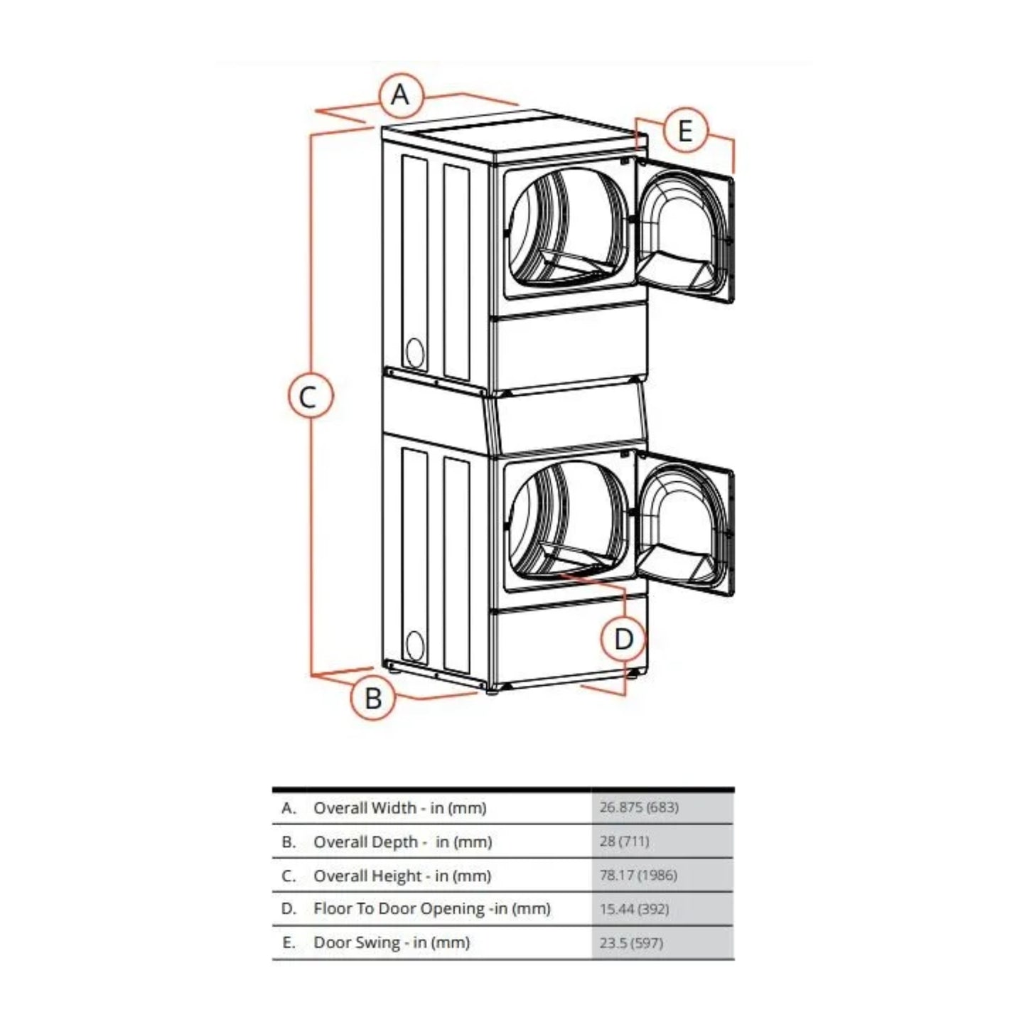 Speed Queen 27 Inch Commercial Stacked Dryer (Electric)(ADA Compliant) SSENCAGS176TW01 (Prep for Coin)