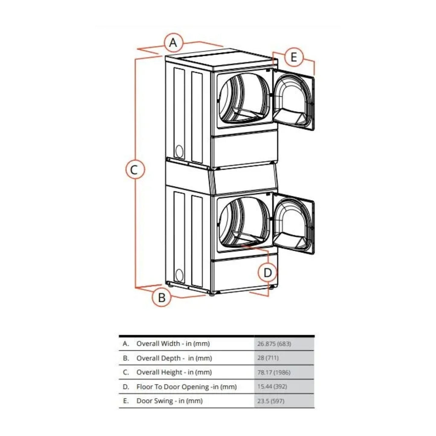 Speed Queen 27 Inch Commercial Stacked Smart Dryer (Gas)(ADA Compliant) SSGNYAGS116TW01 / SSGNYFGS116TW01 (Prep for Card)